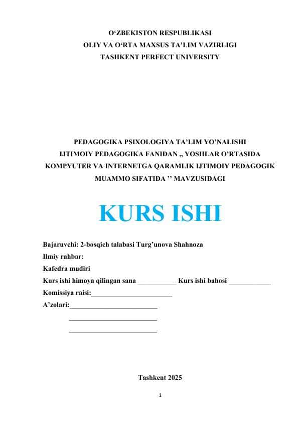 YOSHLAR O’RTASIDA KOMPYUTER VA INTERNETGA QARAMLIK IJTIMOIY PEDAGOGIK MUAMMO SIFATIDA