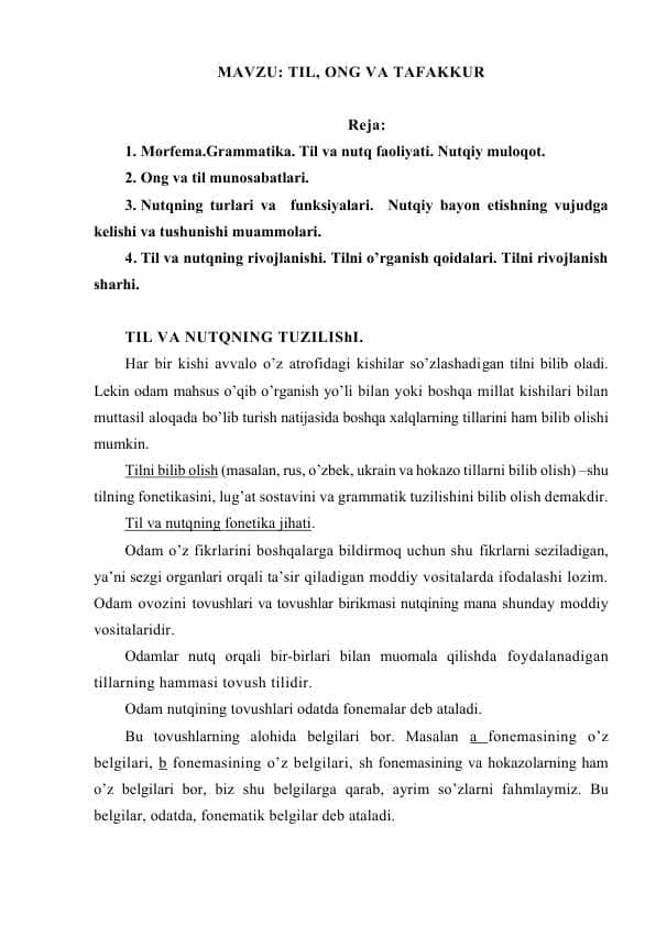 TIL, ONG VA TAFAKKUR