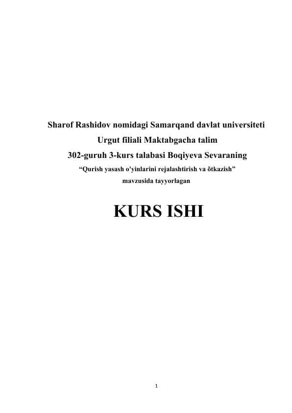 Qurish yasash o'yinlarini rejalashtirish kurs ishi