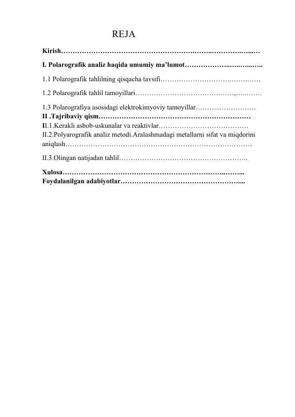 Polarografik analiz haqida umumiy ma’lumot kurs ishi