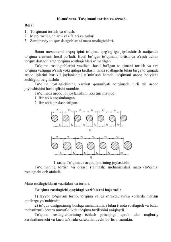 Tо‘qimani tortish va о‘rash.