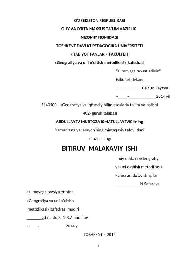 Urbanizatsiya jarayonining mintaqaviy tafovutlari