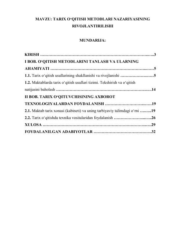 TARIX O’QITISH METODLARI NAZARIYASINING RIVOJLANTIRILISHI.docx