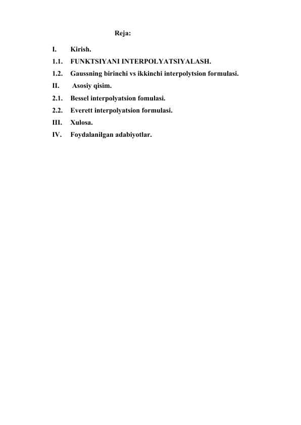 Bessel interpolyatsion fomulasi. KURS ISHI