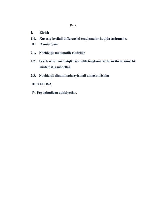 NOCHIZIQLI XUSUSIY HOSILALI DIFFERENSIYAL TENGLAMALARNING SONLI APPROKSIMATSIYALARI.