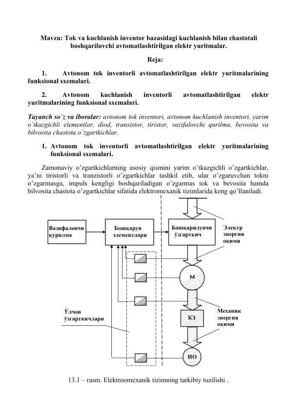 Tok va kuchlanish inventor bazasidagi kuchlanish bilan chastotali boshqariluvchi avtomatlashtirilgan elektr yuritmalar