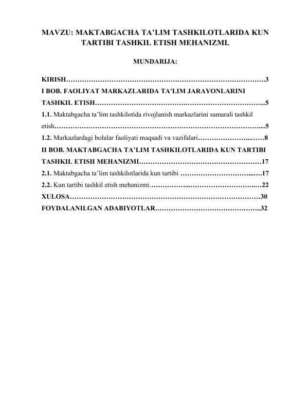 MAKTABGACHA TA’LIM TASHKILOTLARIDA KUN TARTIBI TASHKIL ETISH MEHANIZM.docx