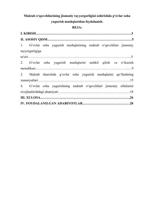 Maktab o‘quvchilarining jismoniy tayyorgarligini oshirishda g‘ovlar osha yugurish mashqlaridan foydalanish.