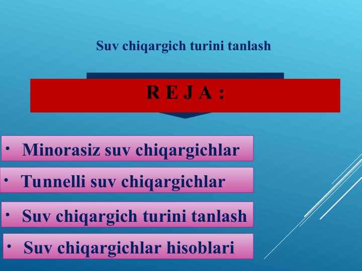 Suv chiqargich turini tanlash