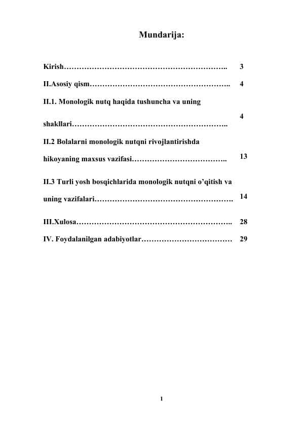 Bolalarni monologik nutqga o'rgatish shohida