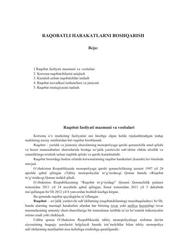 RAQOBATLI HARAKATLARNI BOSHQARISH