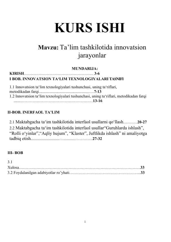 Ta’lim tashkilotida innovatsion jarayonlar