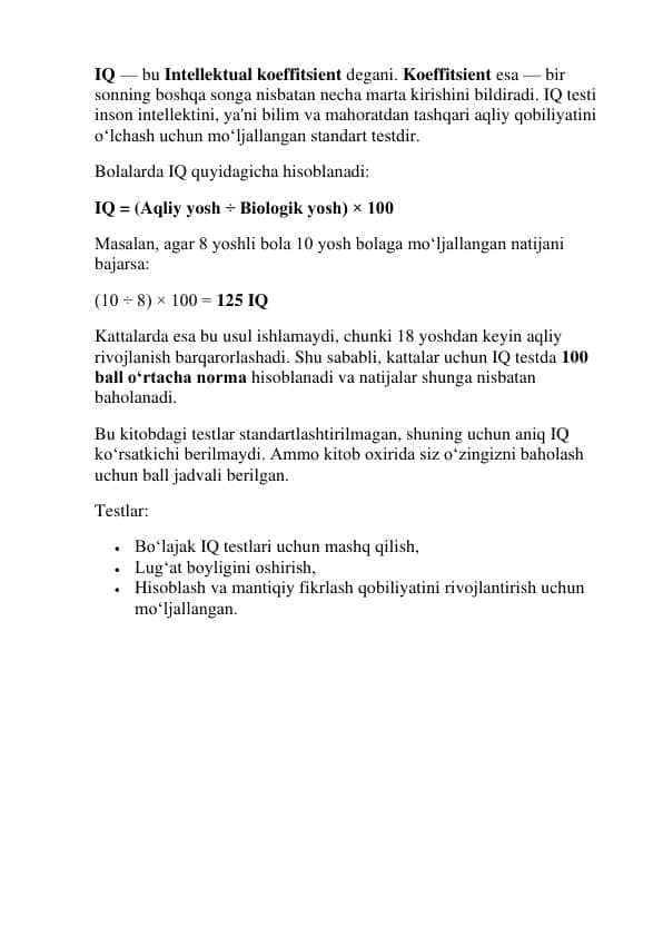 IQ test. Argos namunasida.