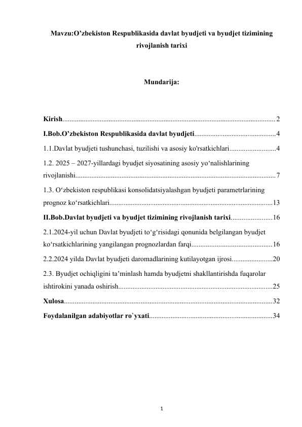 O’zbekiston Respublikasida davlat byudjeti va byudjet tizimining rivojlanish tarixi