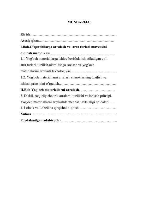 O’quvchilarga arralash va arra turlari mavzusini o’qitish metodikasi