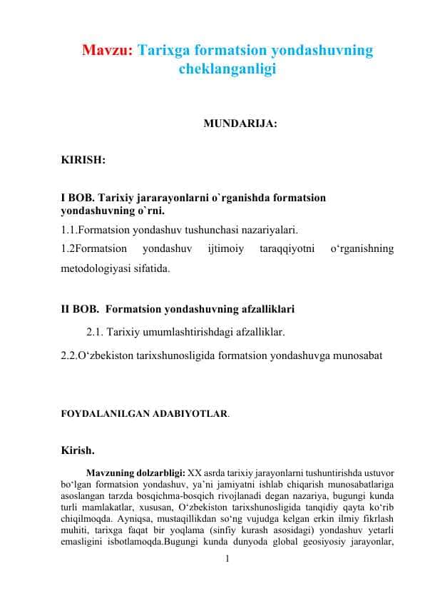 Tarixga formatsion yondashuvning cheklanganligi