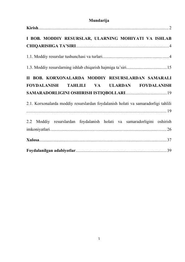 Moddiy resurslardan samarali foydalanish
