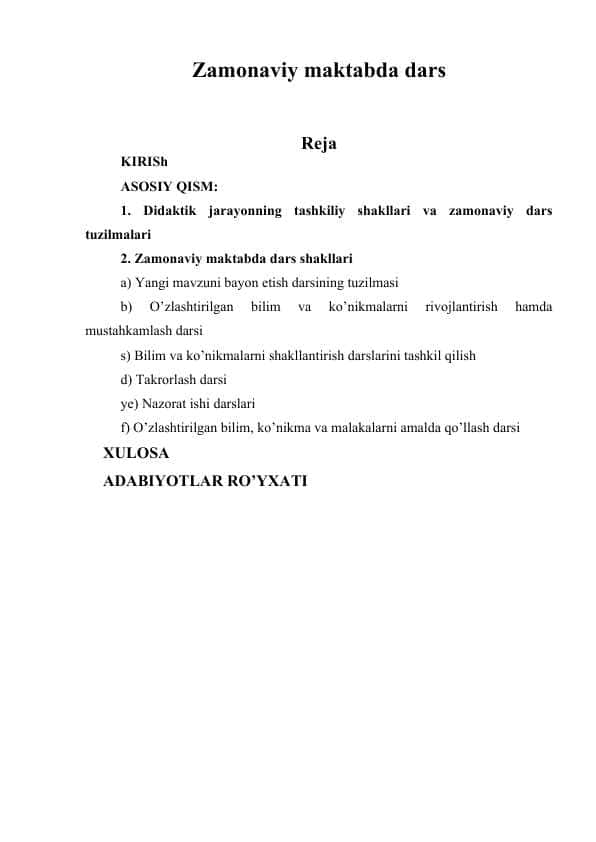 Zamonaviy maktabda dars