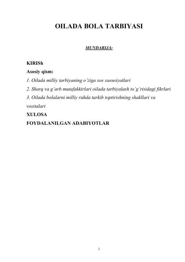 OILADA BOLA TARBIYASI