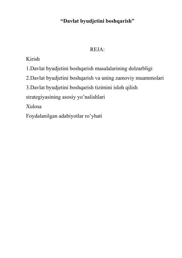 “Davlat byudjetini boshqarish”