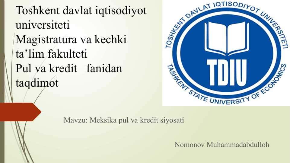 Meksika pul va kredit siyosati ppt