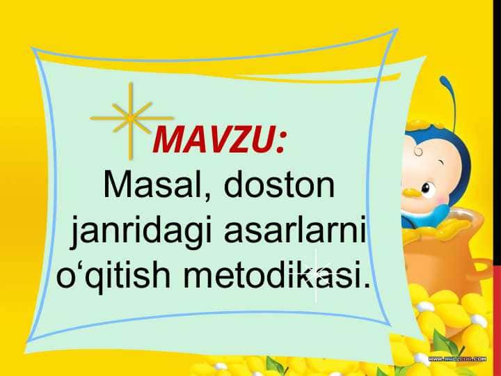 Masal, doston janridagi asarlarni o‘qitish metodikasi