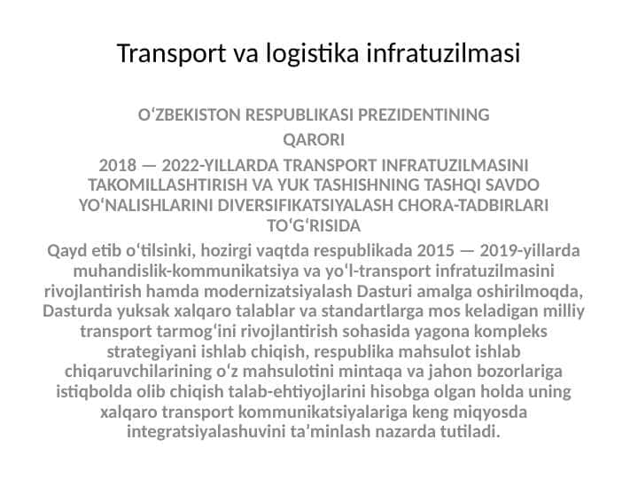 Transport va logistika infratuzilmasi