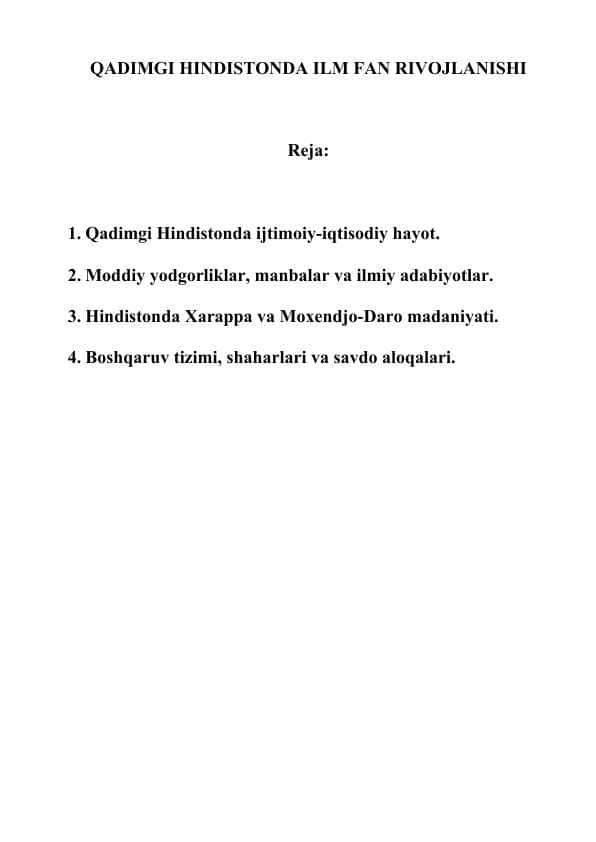 QADIMGI HINDISTONDA ILM FAN RIVOJLANISHI