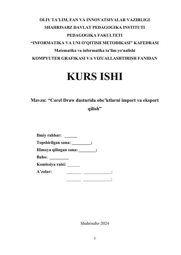“Corel Draw dasturida obe’ktlarni import va eksport qilish”