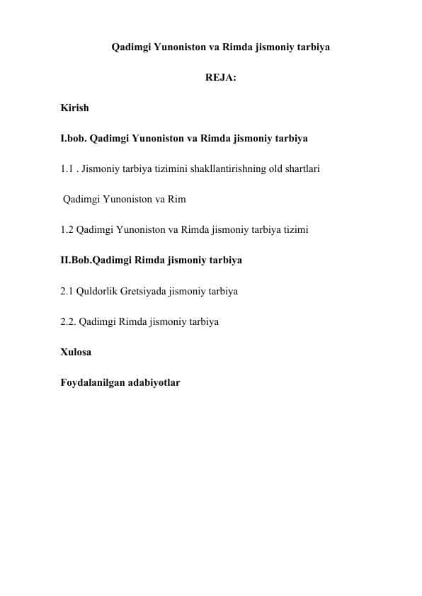 Qadimgi Yunoniston va Rimda jismoniy tarbiya