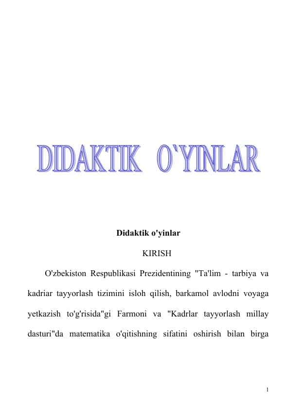 Didaktik o'yinlar