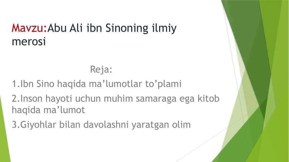 Abu Ali ibn Sinoning ilmiy merosi