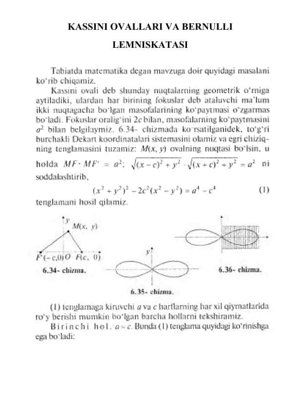 KASSINI OVALLARI VA BERNULLI LEMNISKATASI