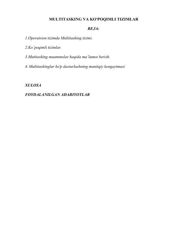MULTITASKING VA KO'POQIMLI TIZIMLAR