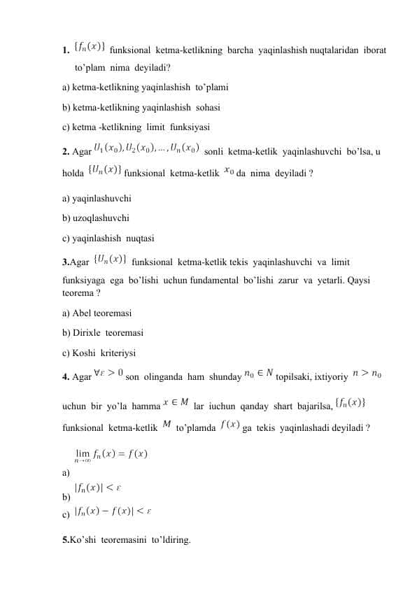 Matematika analizdan test javoblari bilan
