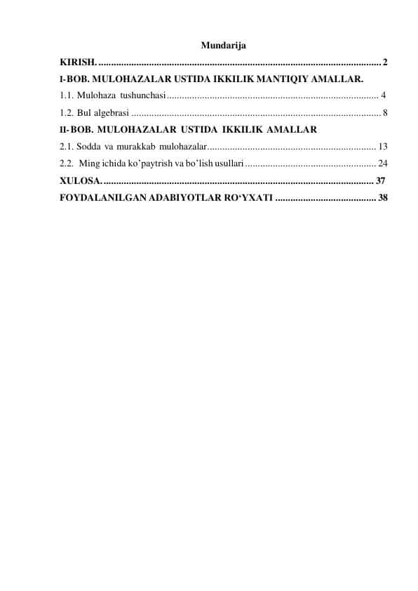 Mulohazalar algebrasi Bul algebrasi va soda, murakkab, mantiqiy mulohazalar