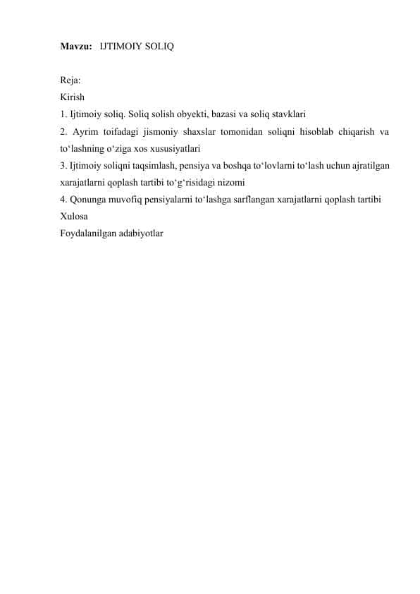 IJTIMOIY SOLIQ kurs ishi