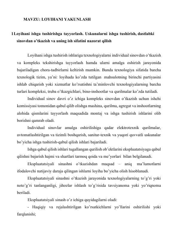 Loyihani yakunlash