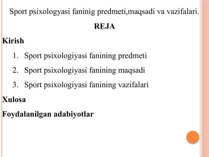 Sport psixologiyasi fanining predmeti maqsadi va vazifalari