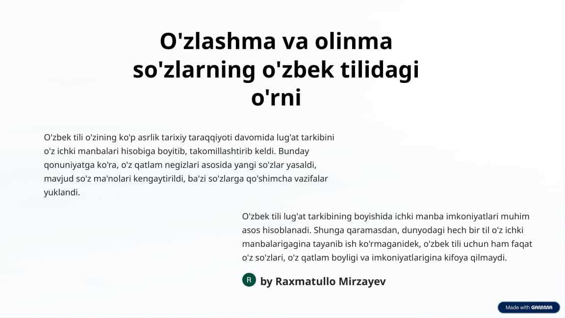 O'zlashma va olinma so'zlarning o'zbek tilidagi o'rni