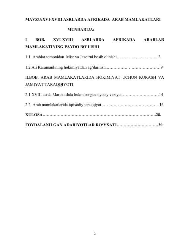 XVI-XVIII ASRLARDA AFRIKADA ARAB MAMLAKATLARI