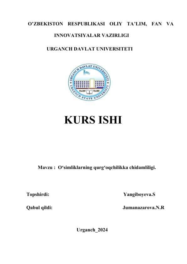 O`simliklarning qurgʻoqchilikka chidamliligi.doc