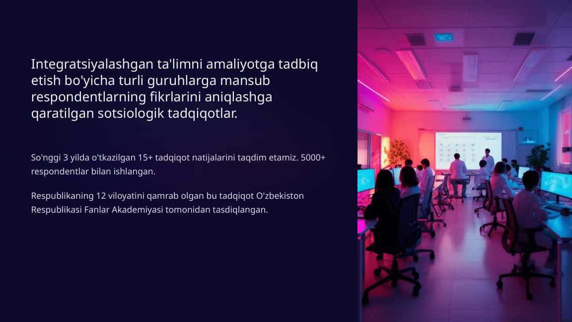 Integratsiyalashgan ta'limni amaliyotga tadbiq etish bo'yicha turli guruhlarga mansub respondentlarning fikrlarini aniqlashga qaratilgan sotsiologik tadqiqotlar