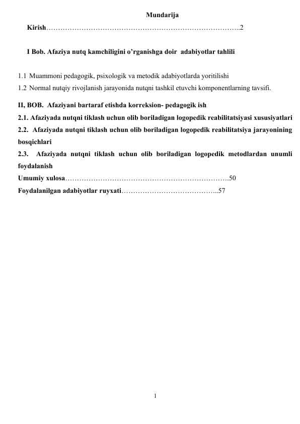 Afaziyani bartaraf etishda korreksion- pedagogik ish