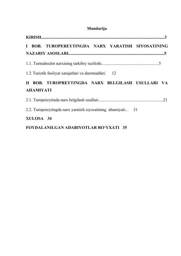 TUROPEREYTINGDA NARX SIYOSATI