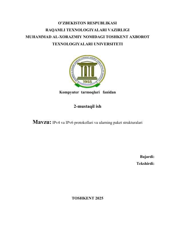 IPv4 va IPv6 protokollari va ularning paket strukturalari
