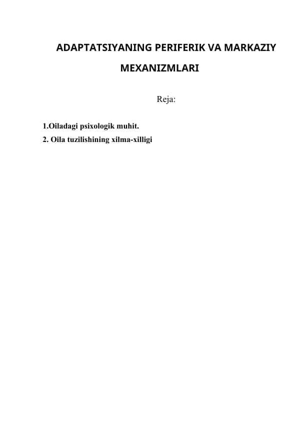 ADAPTATSIYANING PERIFERIK VA MARKAZIY MEXANIZMLARI