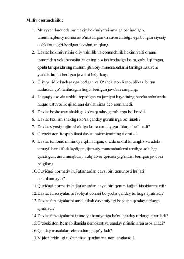 Argos uchun test savollar
