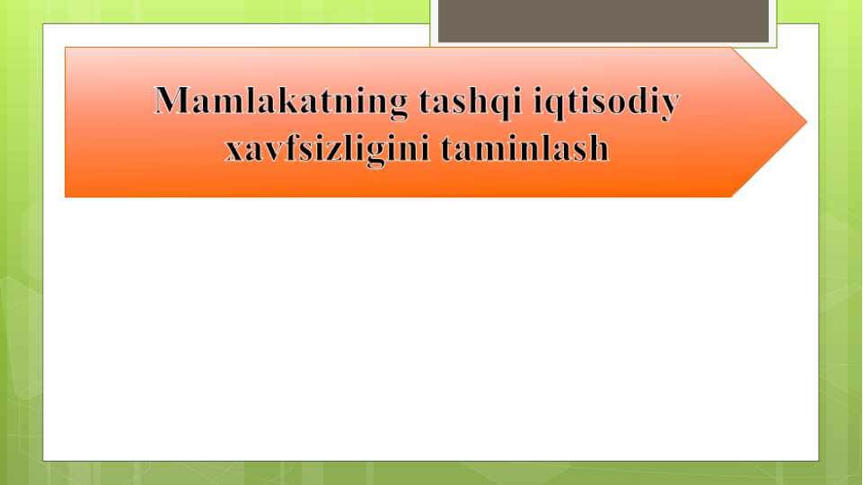 Mamlakatning tashqi iqtisodiy xavfsizligini taminlash
