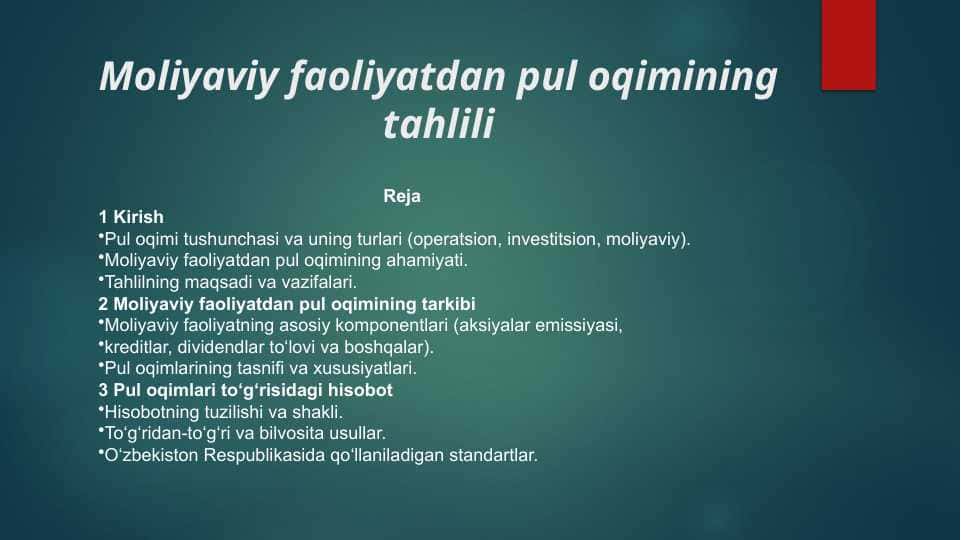 Moliyaviy faoliyatdan pul oqimining tahlili